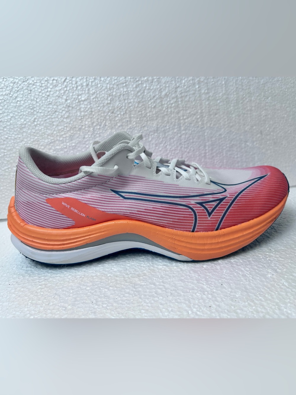 Mizuno Men’s Wave Rebellion Flash Running Shoe - White/Pink/Orange 9.5